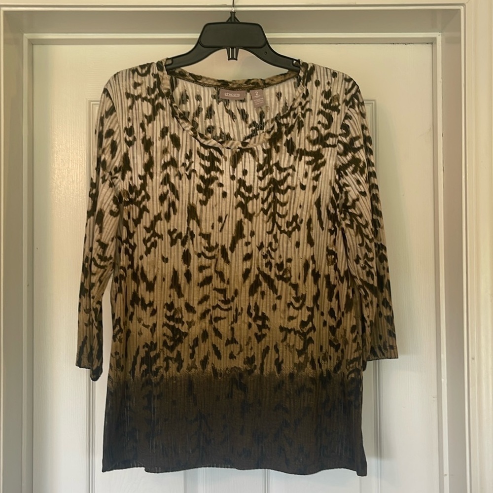 Chico’s - brown, beige & tan tunic - 3/4 sleeve - Chico’s 2 (M)